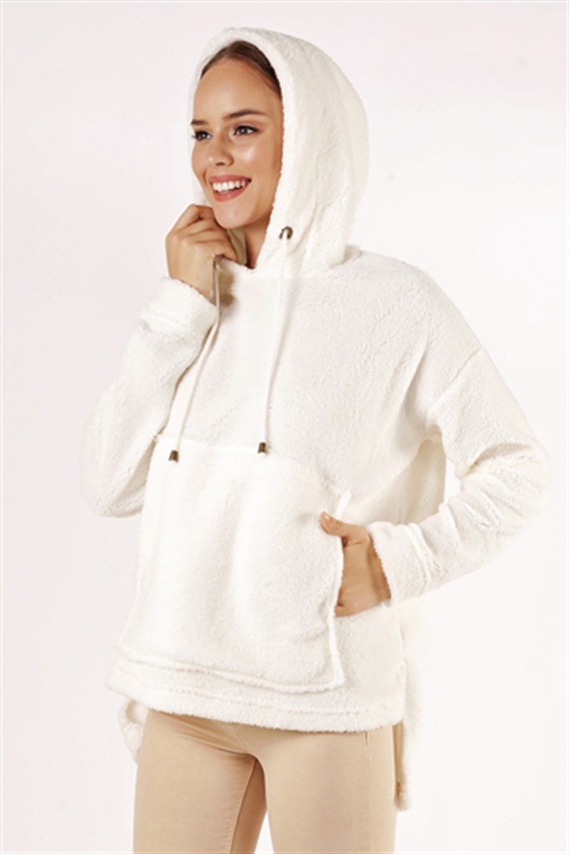 Kapüşonlu Sweatshirt - Ekru