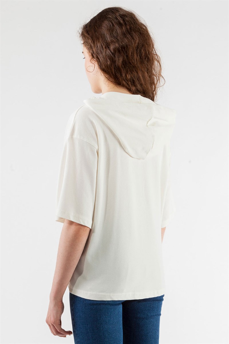 Kapüşonlu Sweatshirt - Ekru