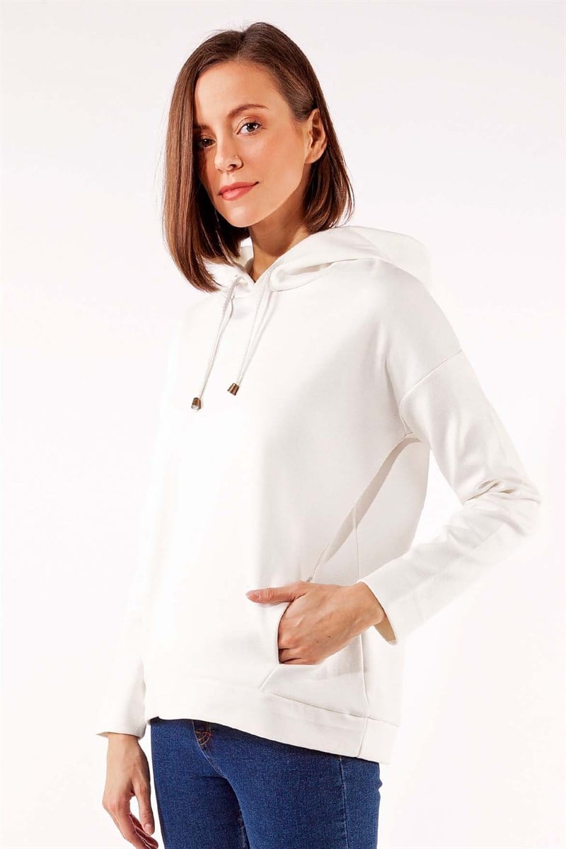 Kapüşonlu Sweatshirt - Ekru
