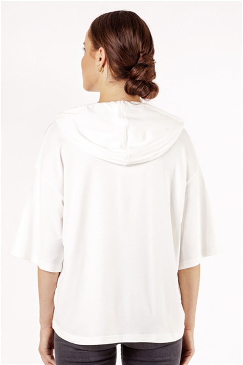 Kapüşonlu Sweatshirt - Ekru