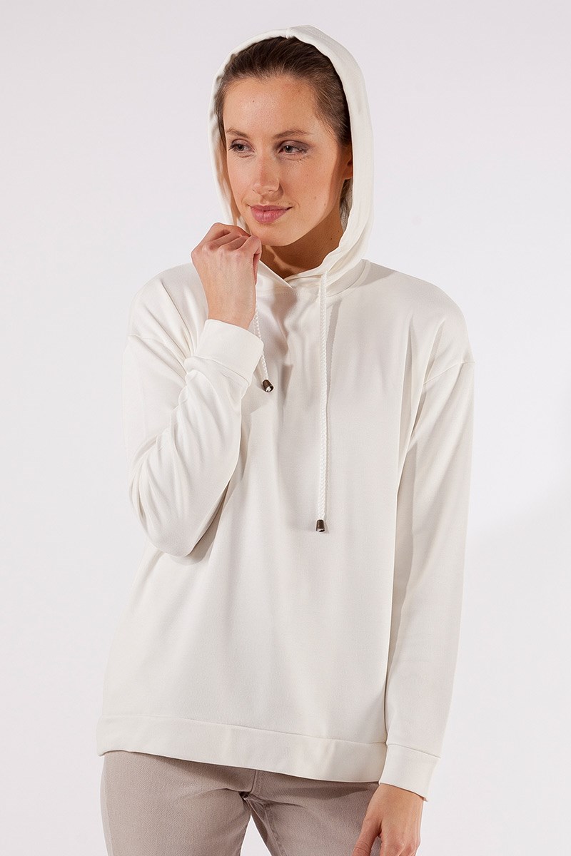 Kapüşonlu Sweatshirt - Ekru