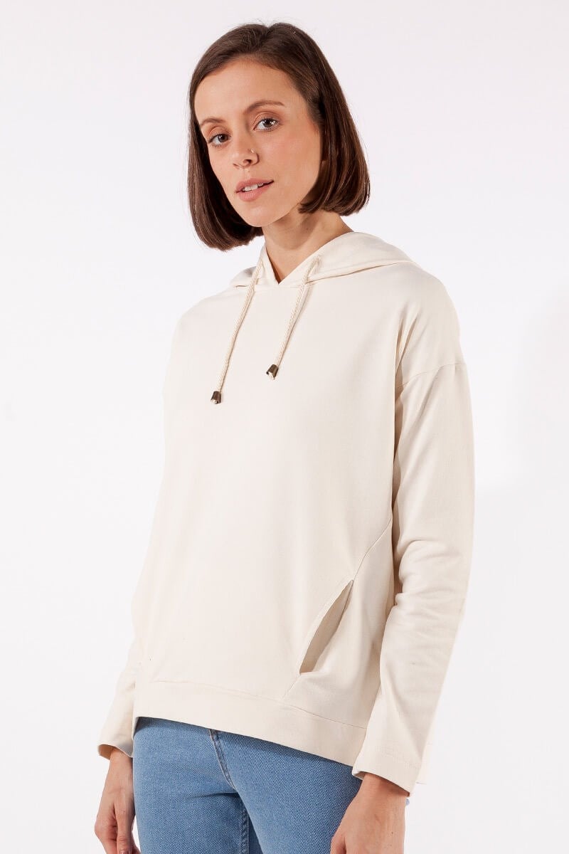Kapüşonlu Sweatshirt - Ekru