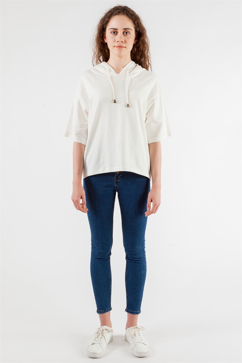 Kapüşonlu Sweatshirt - Ekru