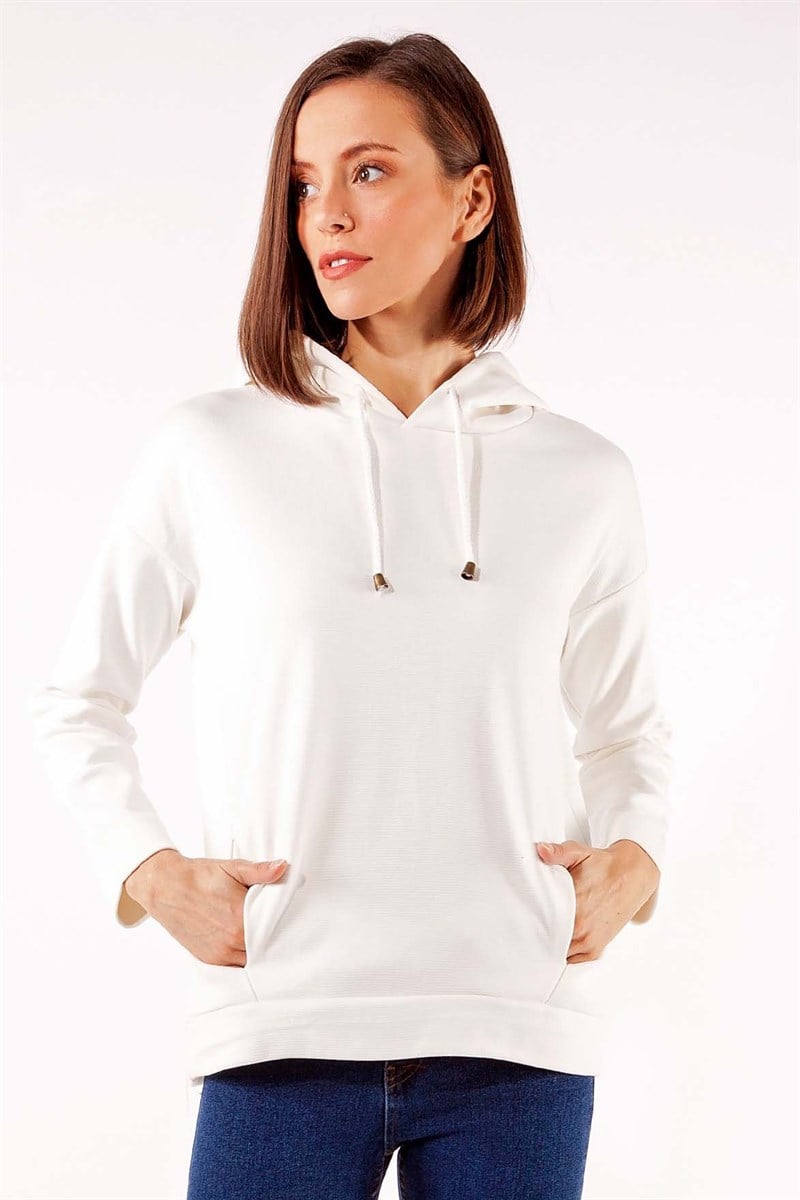 Kapüşonlu Sweatshirt - Ekru