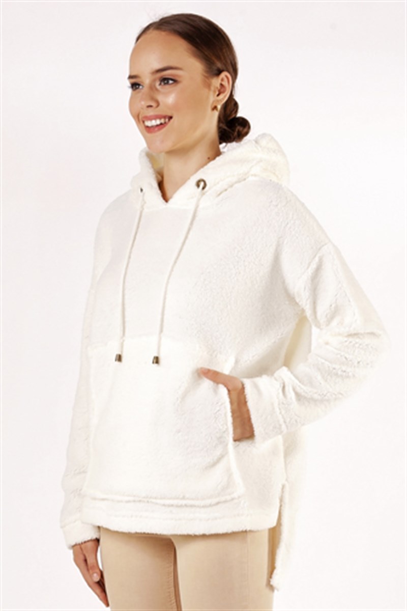 Kapüşonlu Sweatshirt - Ekru