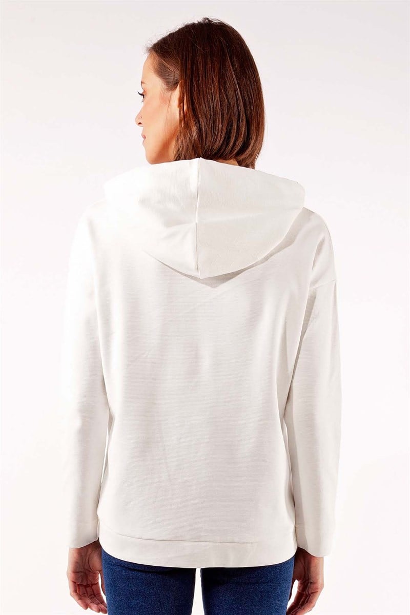Kapüşonlu Sweatshirt - Ekru