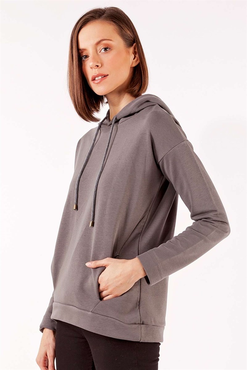 Kapüşonlu Sweatshirt - Füme