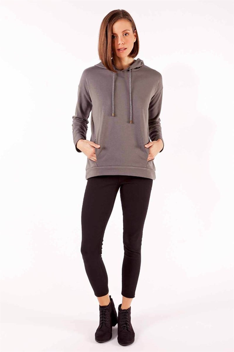 Kapüşonlu Sweatshirt - Füme
