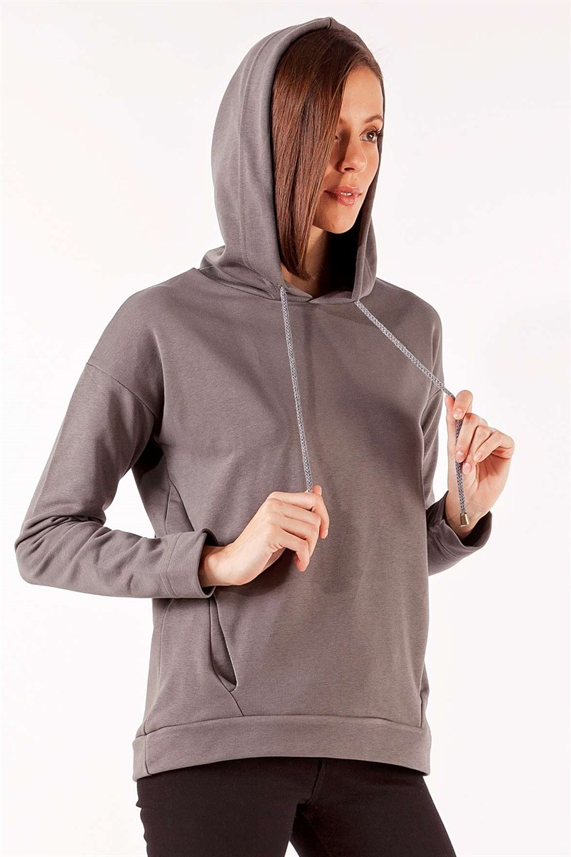 Kapüşonlu Sweatshirt - Füme