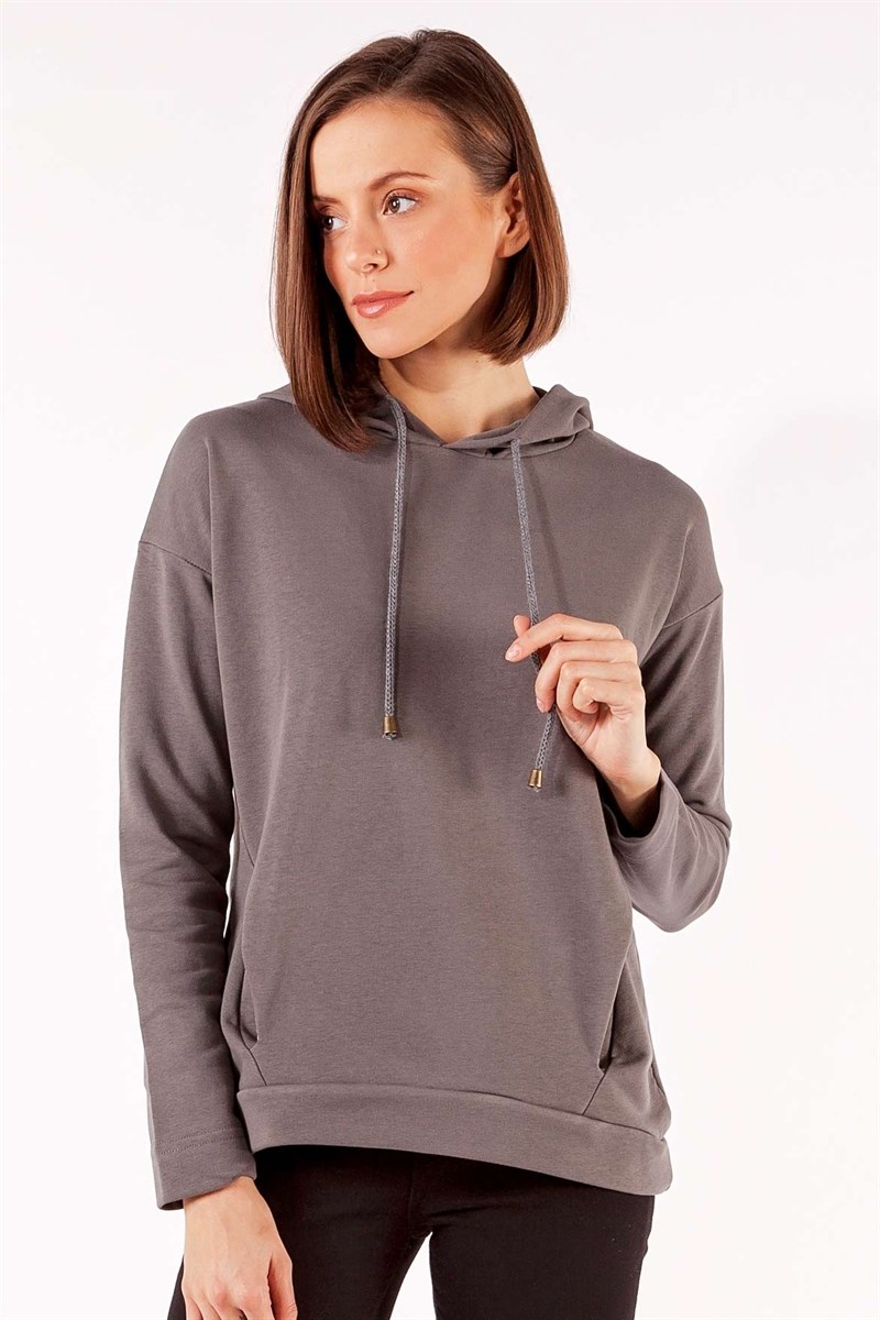 Kapüşonlu Sweatshirt - Füme