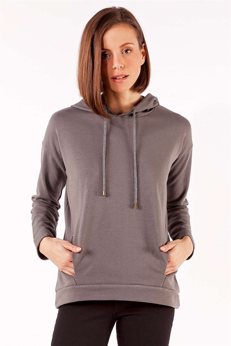 Kapüşonlu Sweatshirt - Füme