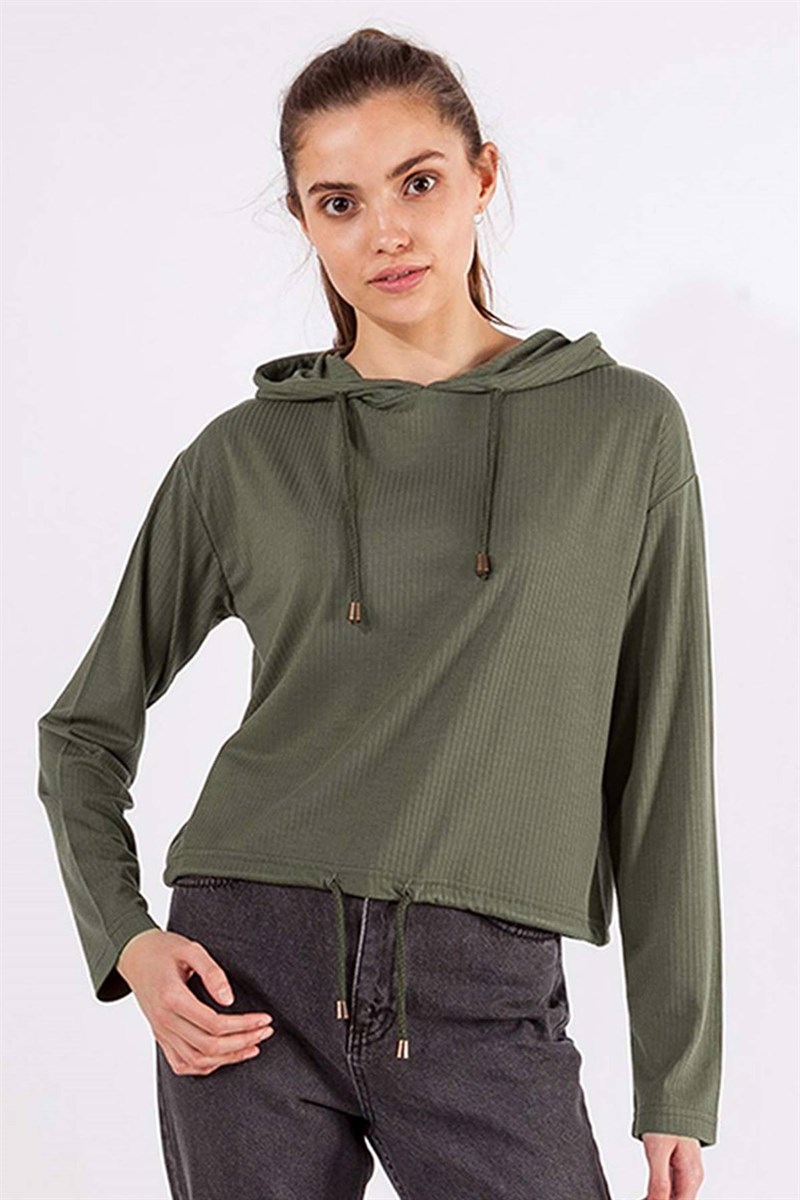 Kapüşonlu Sweatshirt - Haki