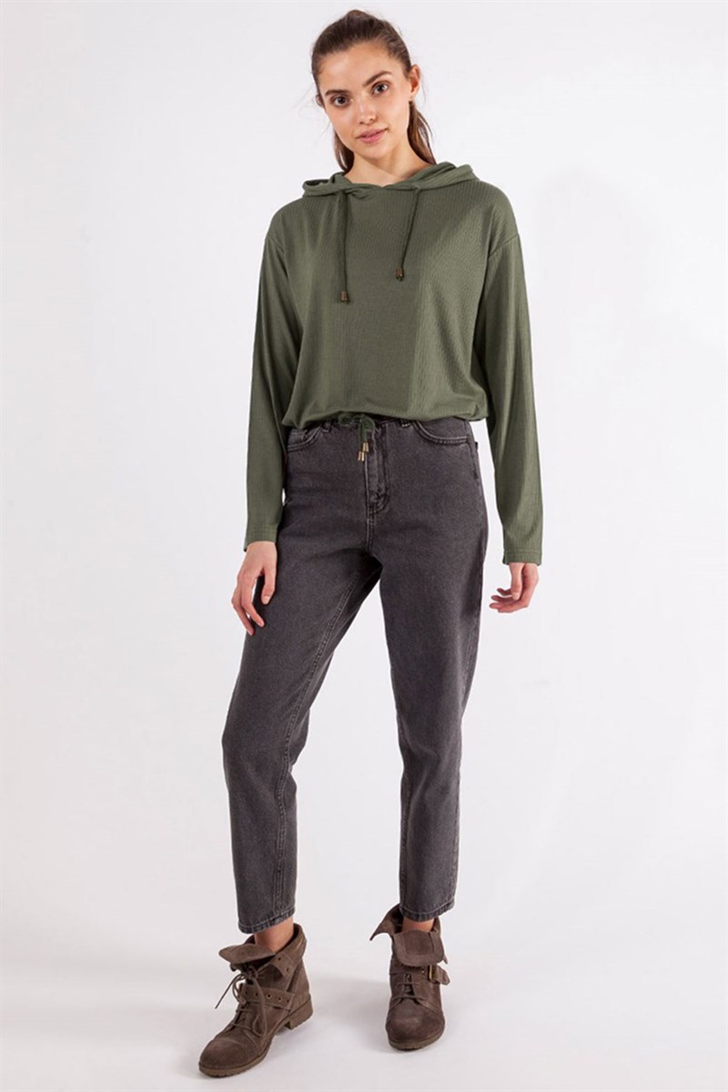 Kapüşonlu Sweatshirt - Haki