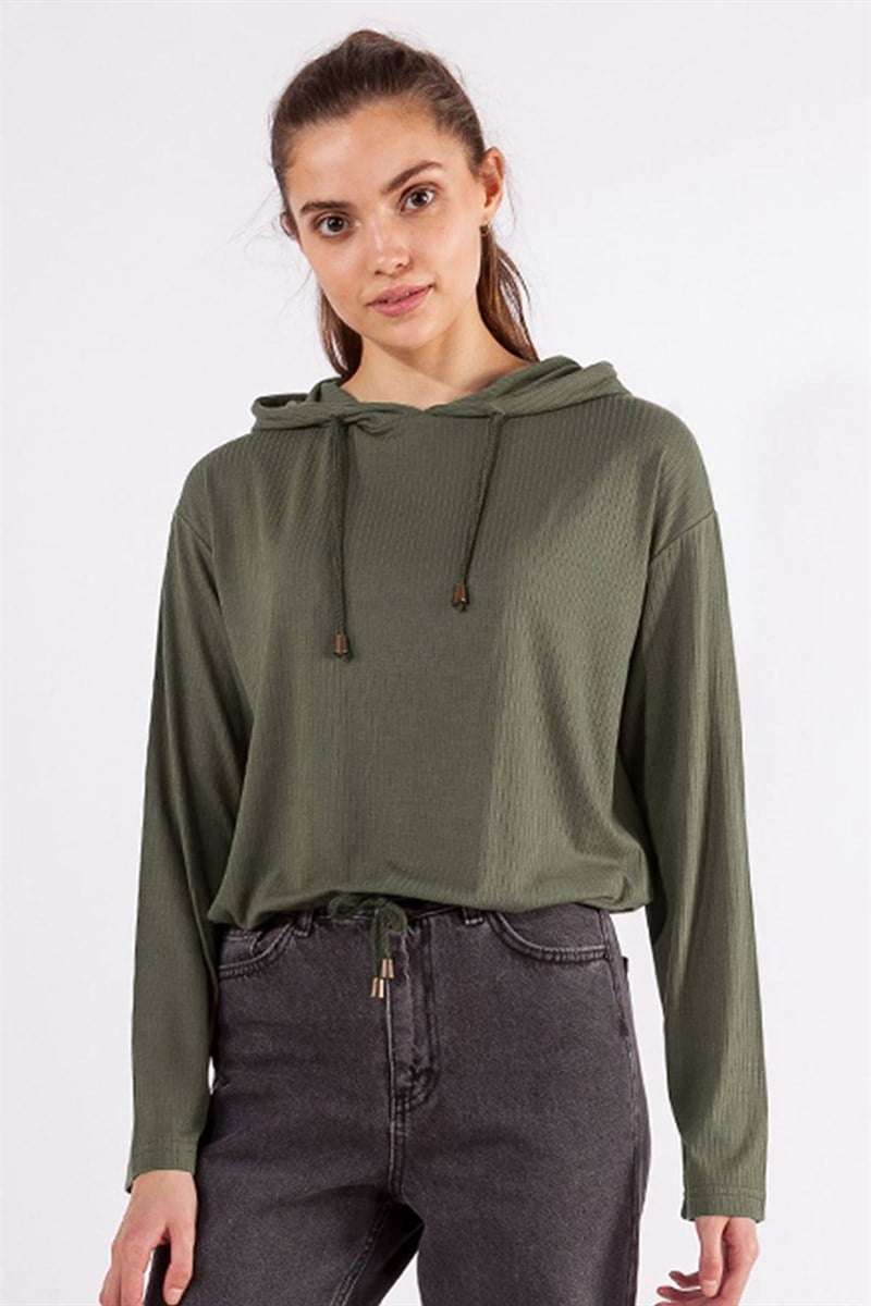 Kapüşonlu Sweatshirt - Haki