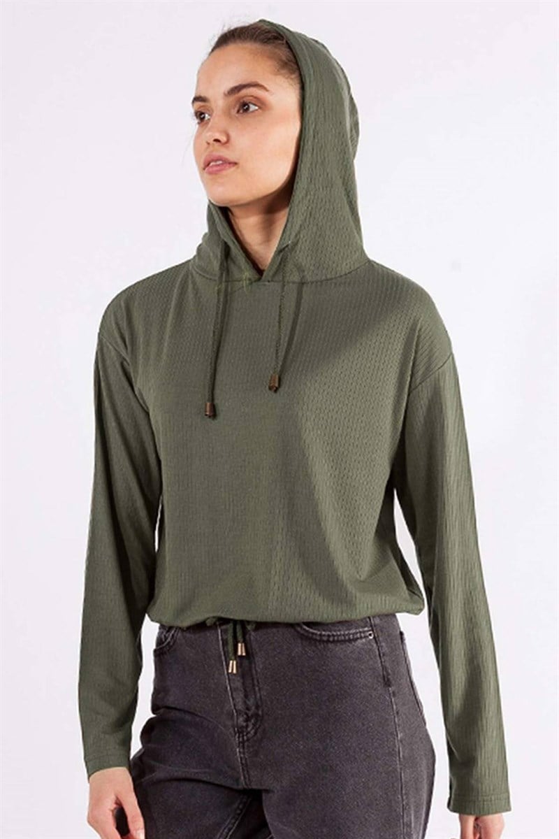 Kapüşonlu Sweatshirt - Haki
