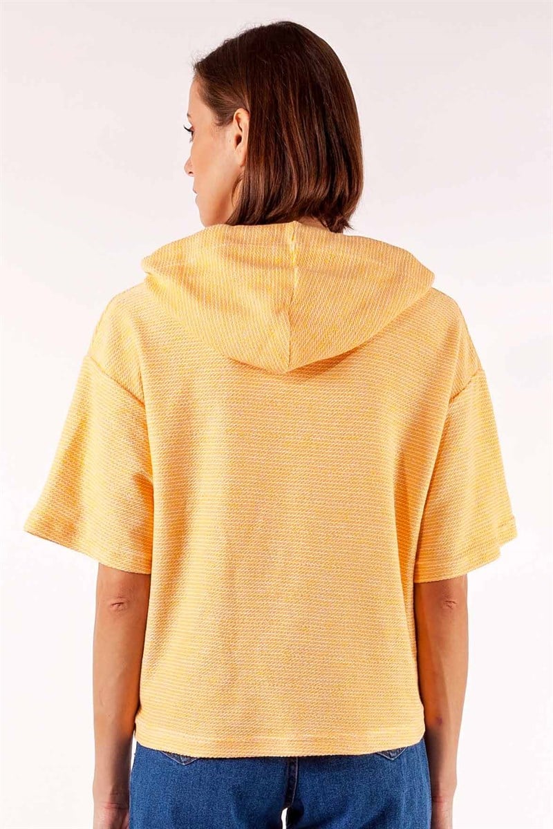 Kapüşonlu Sweatshirt - Hardal Desenli