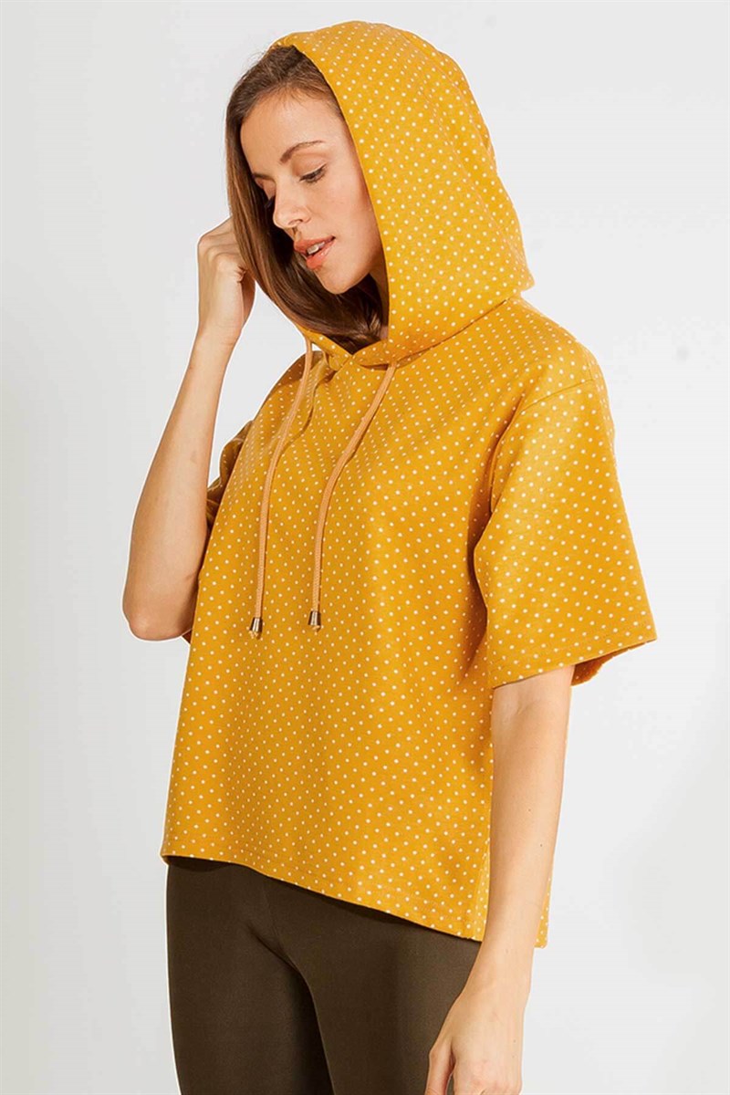 Kapüşonlu Sweatshirt - Hardal Puanlı