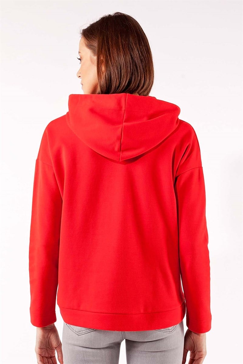 Kapüşonlu Sweatshirt - Kırmızı