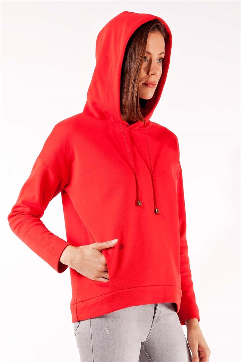 Kapüşonlu Sweatshirt - Kırmızı