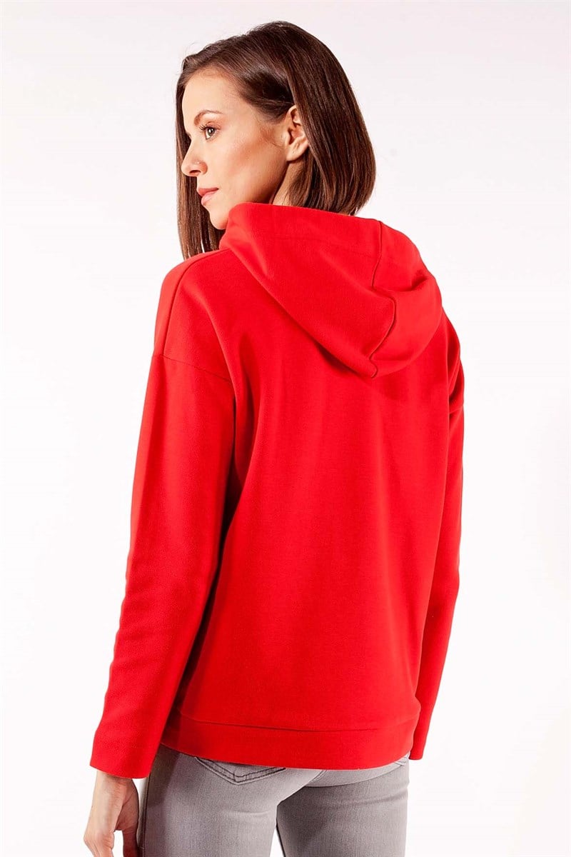 Kapüşonlu Sweatshirt - Kırmızı