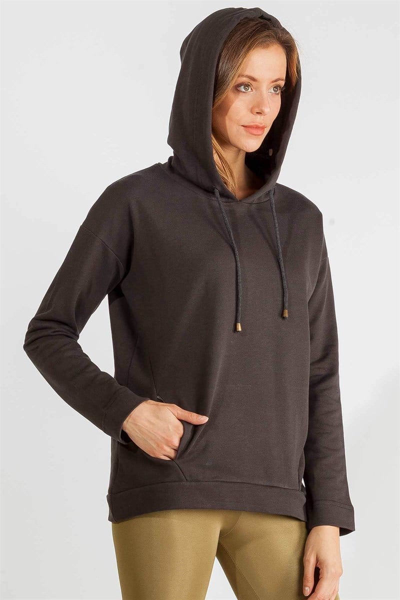 Kapüşonlu Sweatshirt - Koyu Füme