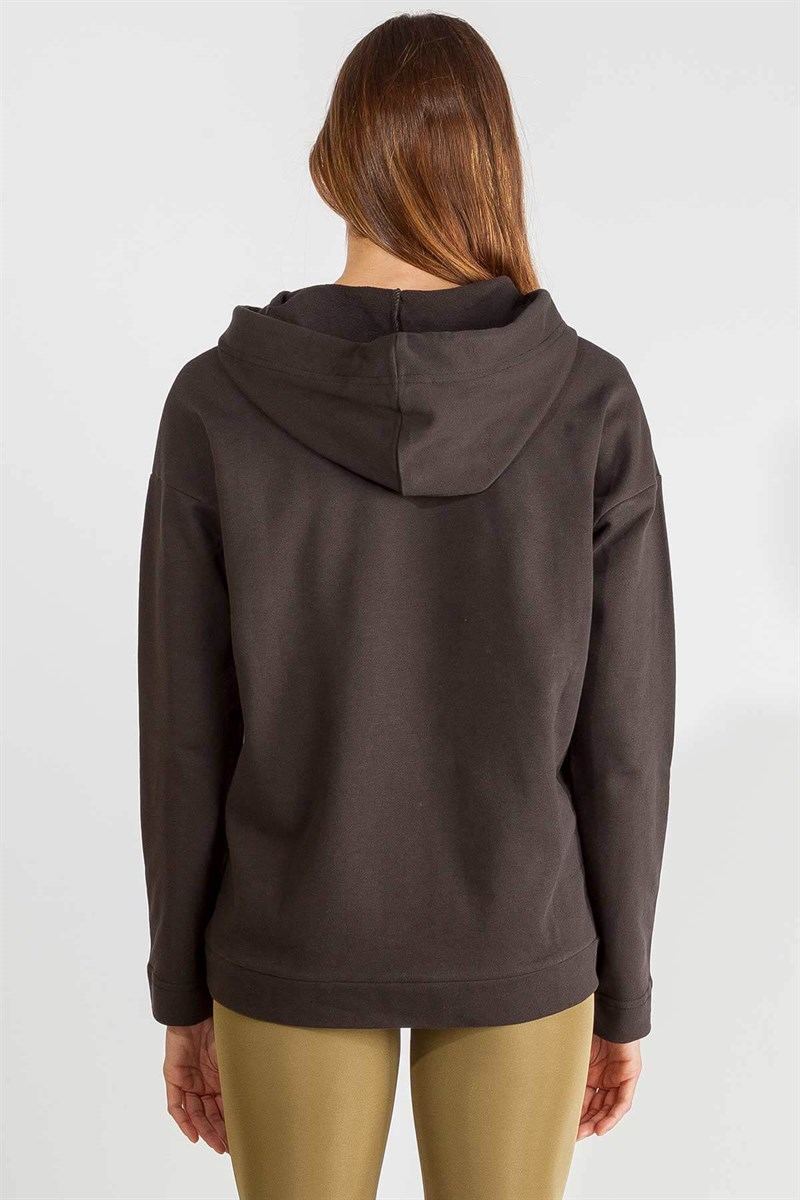Kapüşonlu Sweatshirt - Koyu Füme