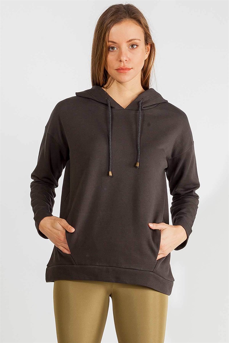 Kapüşonlu Sweatshirt - Koyu Füme