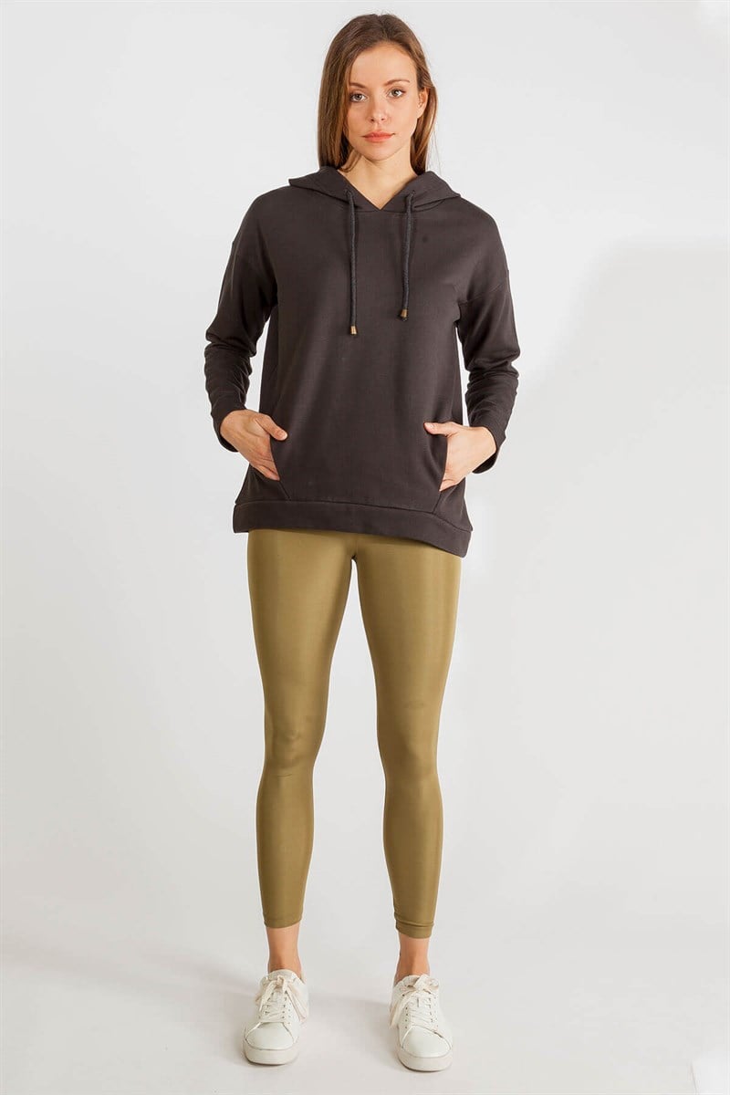 Kapüşonlu Sweatshirt - Koyu Füme