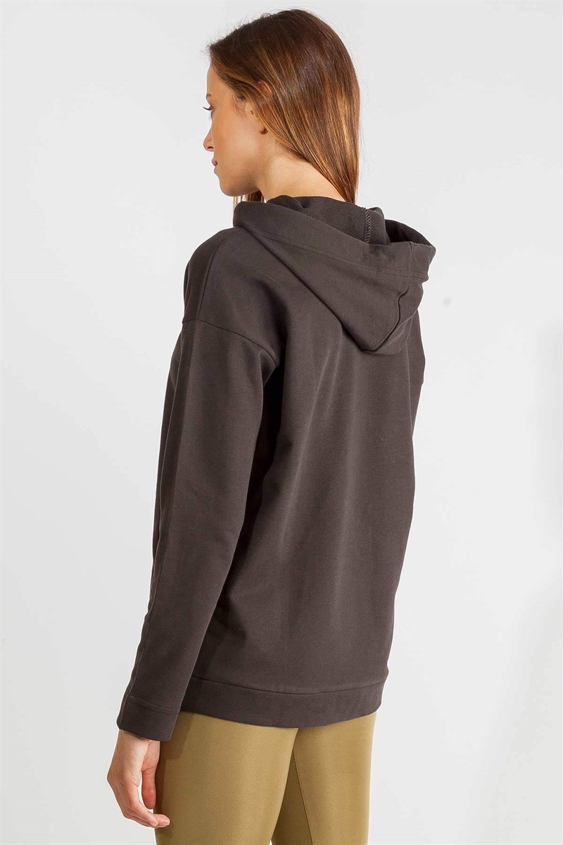 Kapüşonlu Sweatshirt - Koyu Füme