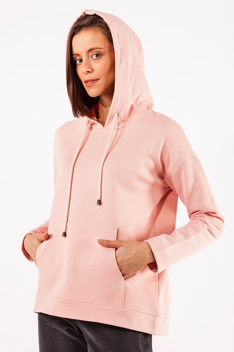 Kapüşonlu Sweatshirt - Pudra