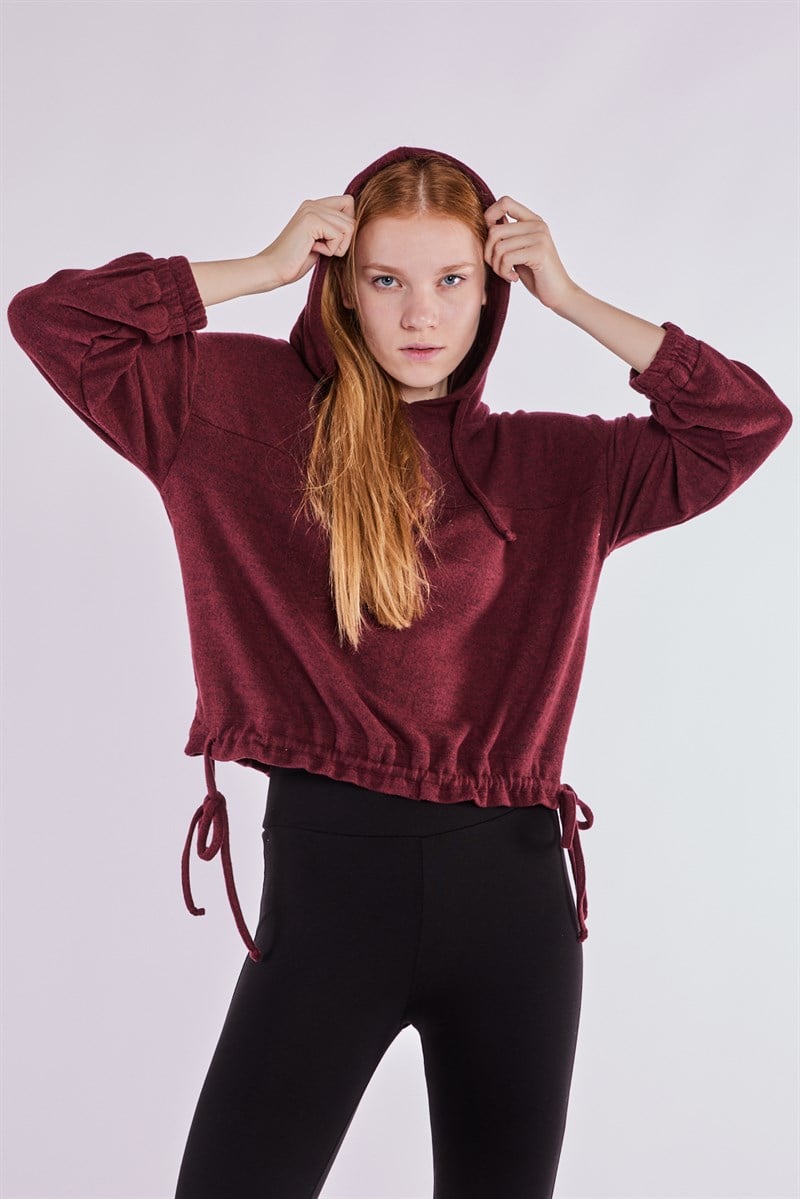 Kapüşonlu Sweatshirt - Bordo