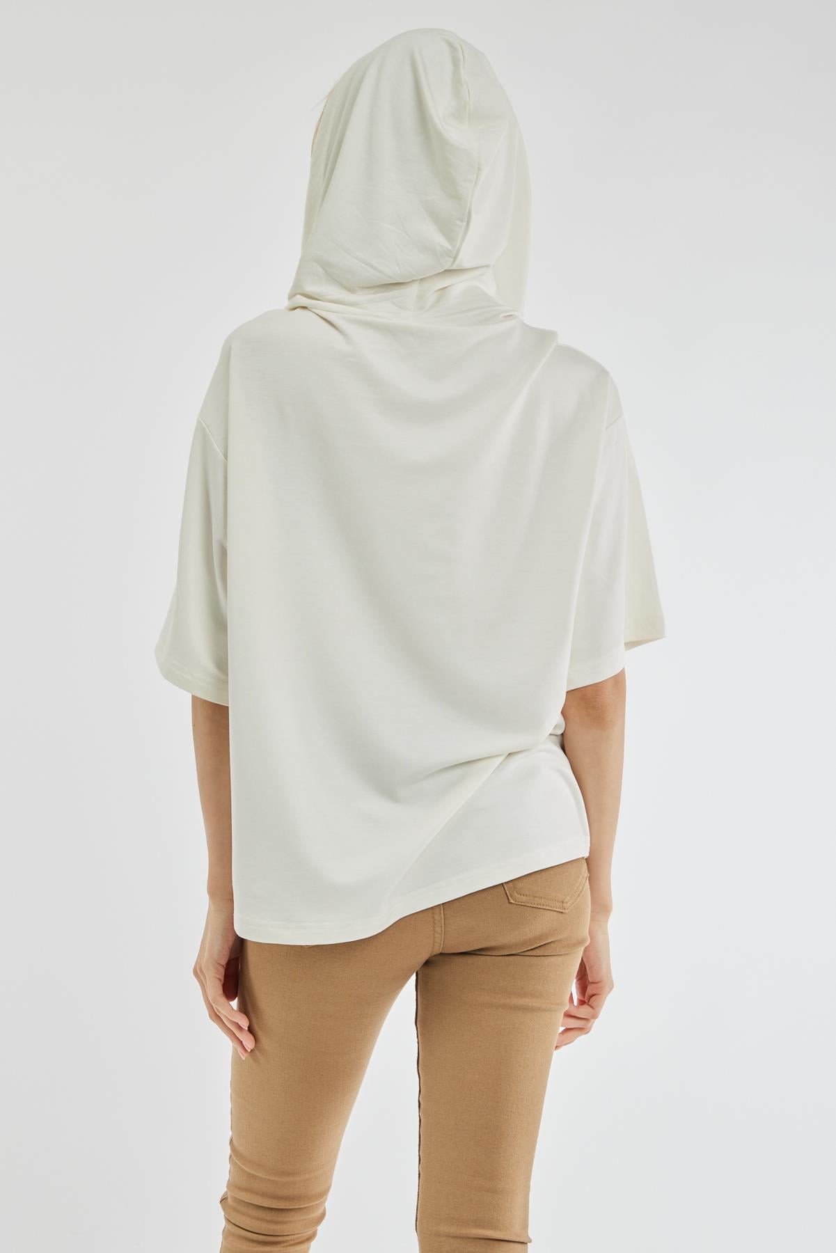 Kapüşonlu Sweatshirt - Ekru