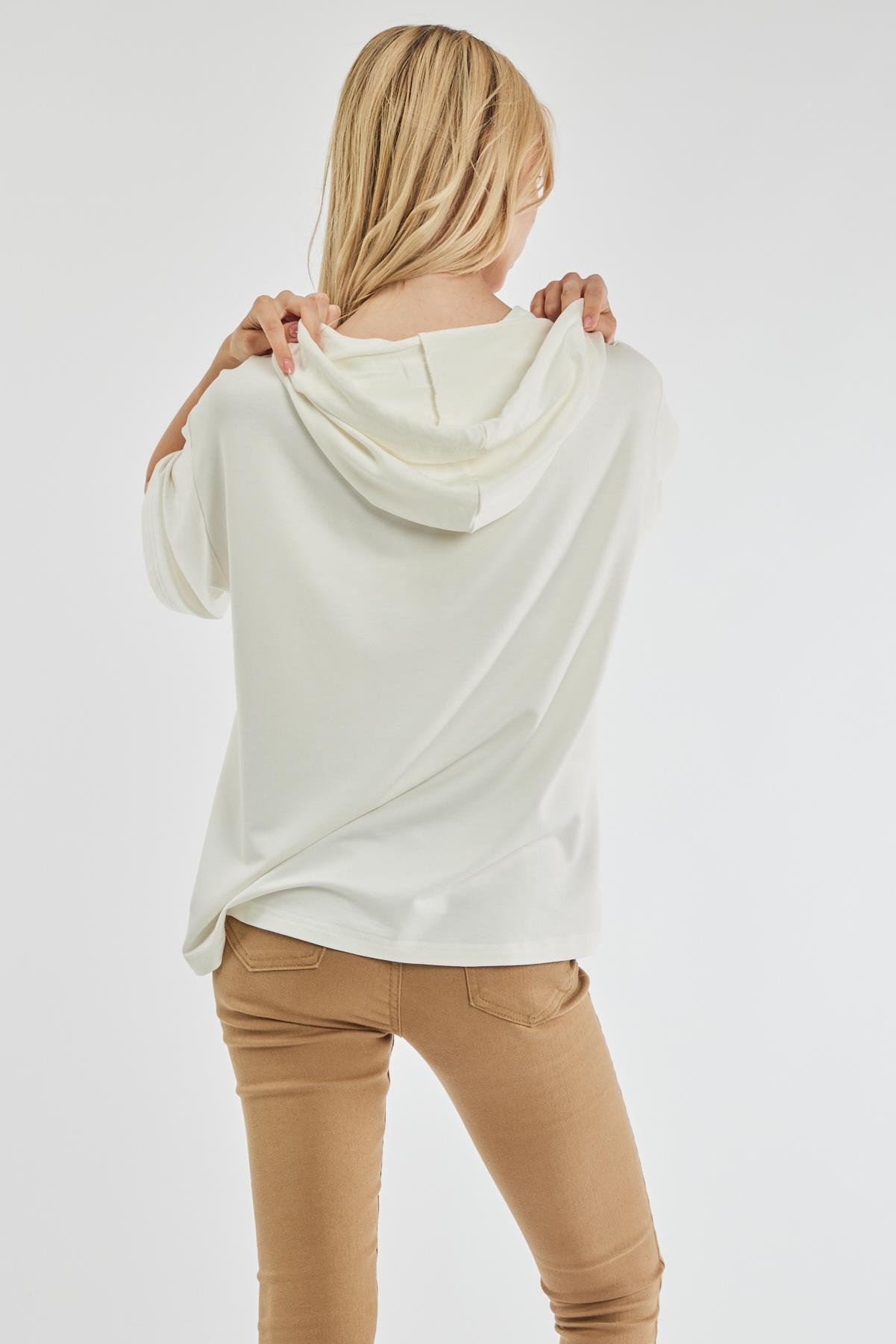 Kapüşonlu Sweatshirt - Ekru