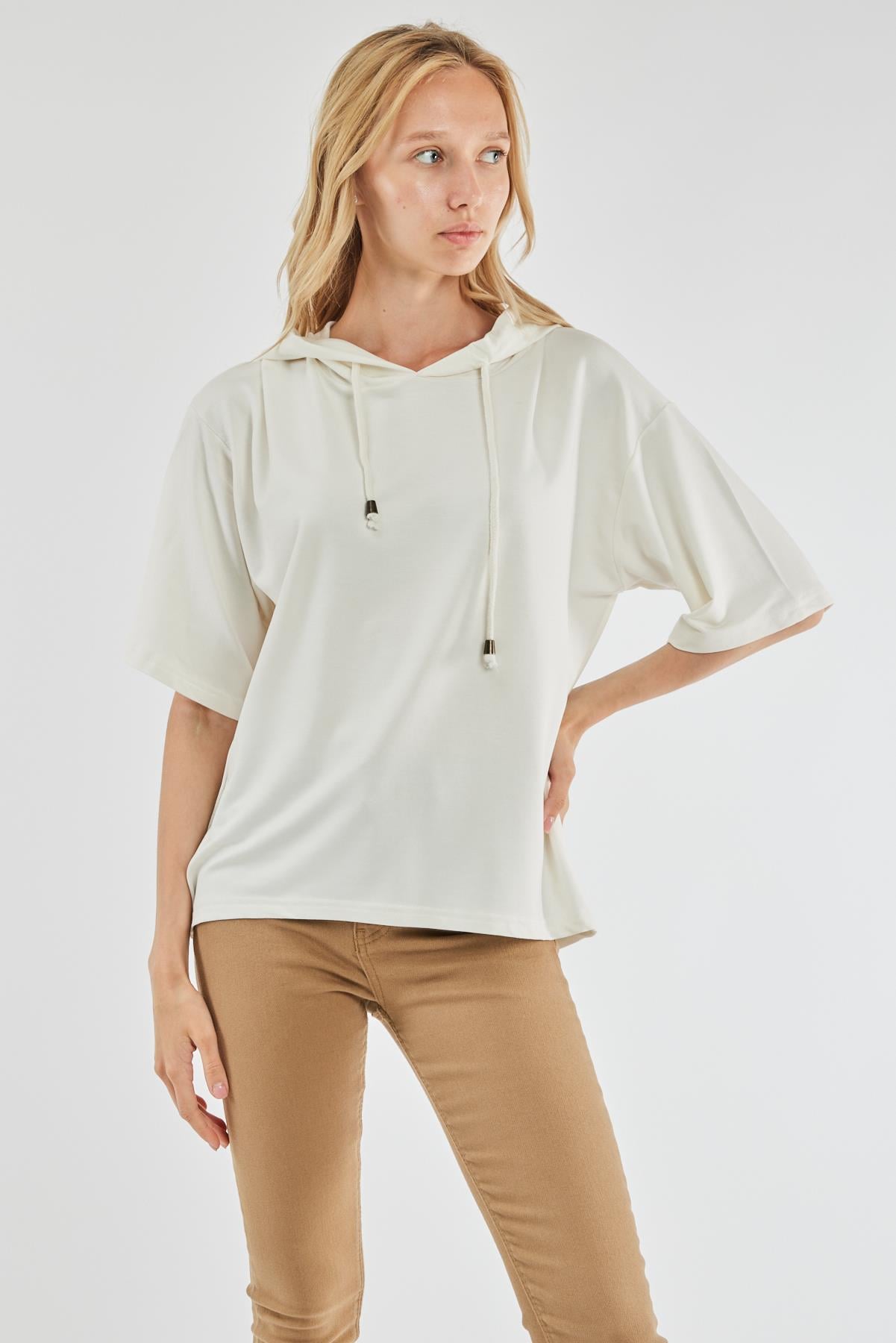 Kapüşonlu Sweatshirt - Ekru