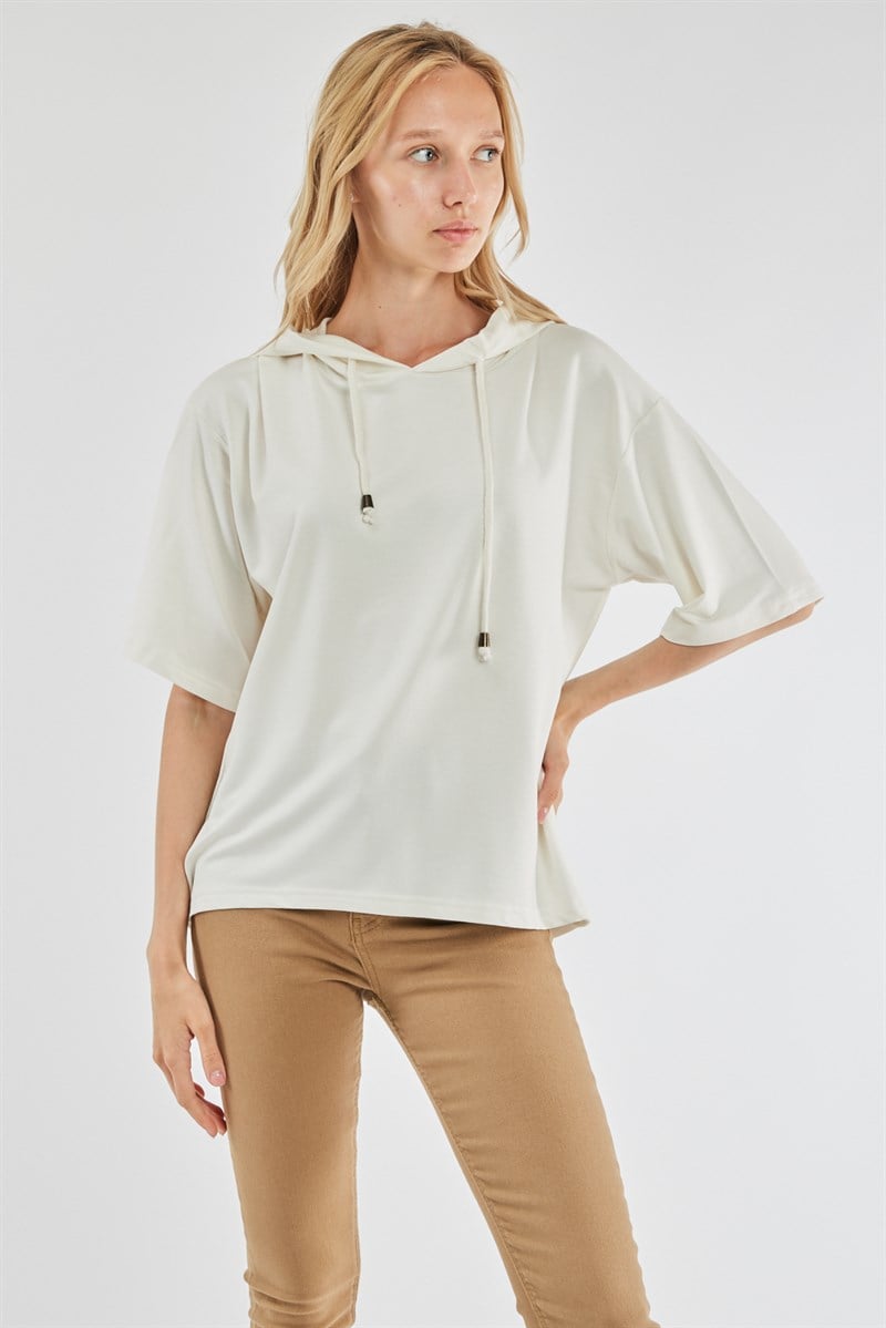 Kapüşonlu Sweatshirt - Ekru