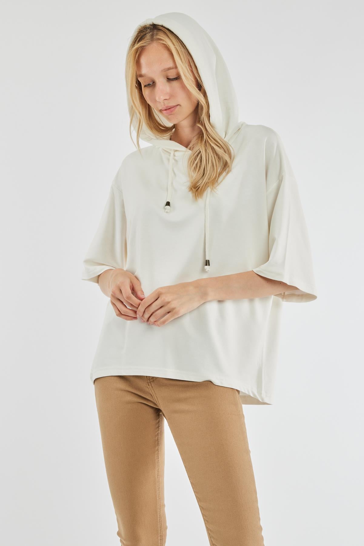 Kapüşonlu Sweatshirt - Ekru