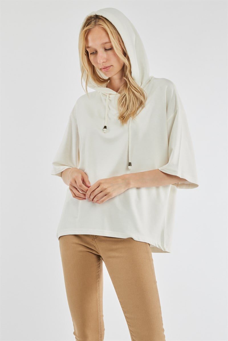 Kapüşonlu Sweatshirt - Ekru