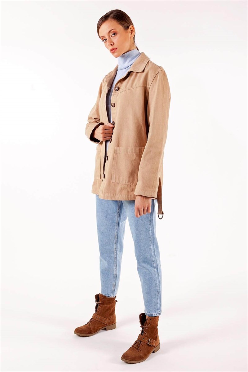 Kemerli Ceket - Camel
