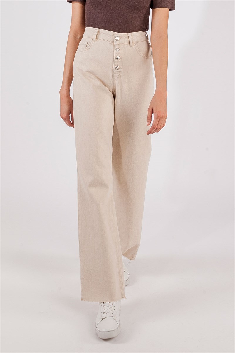 Kesik Paça Jean Pantolon - Naturel