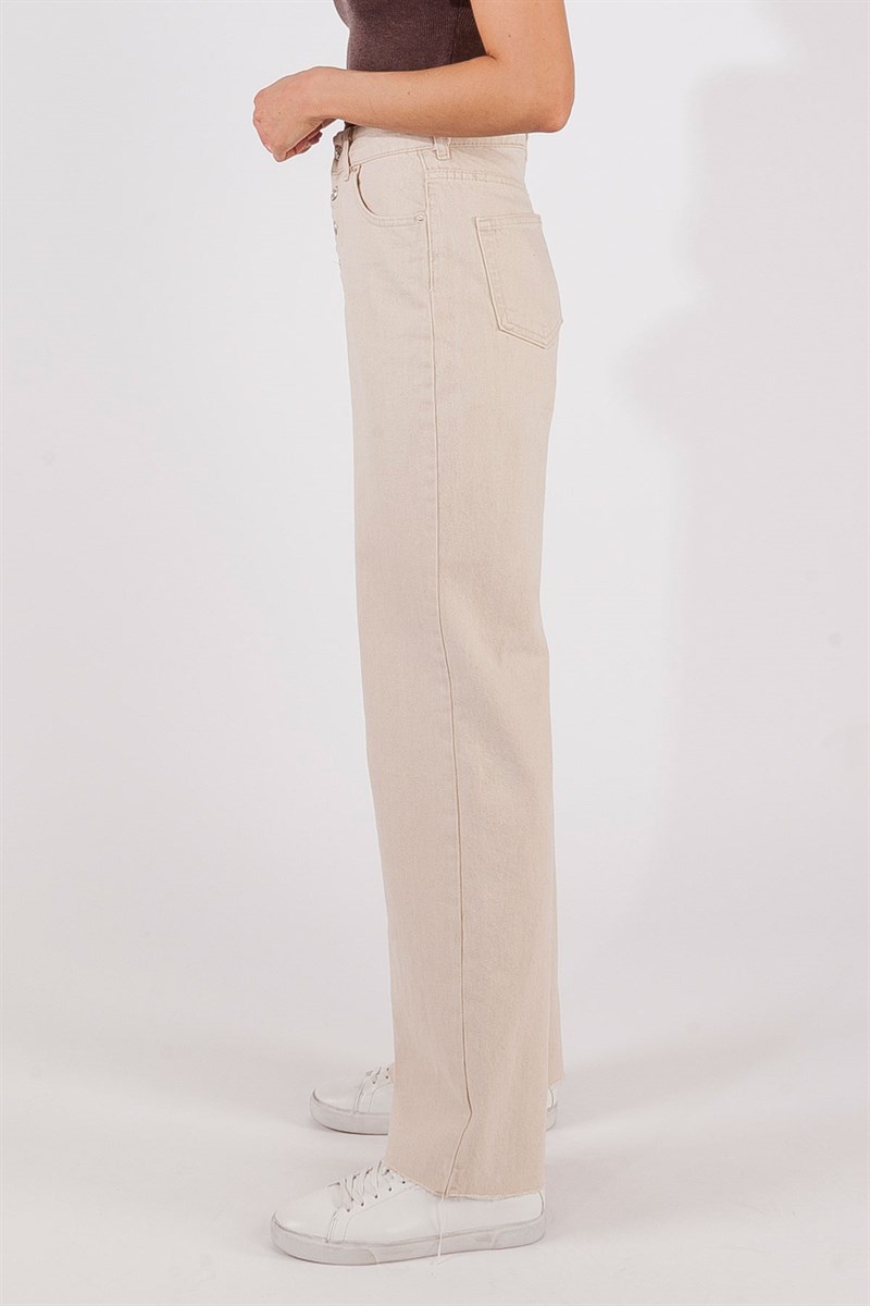 Kesik Paça Jean Pantolon - Naturel