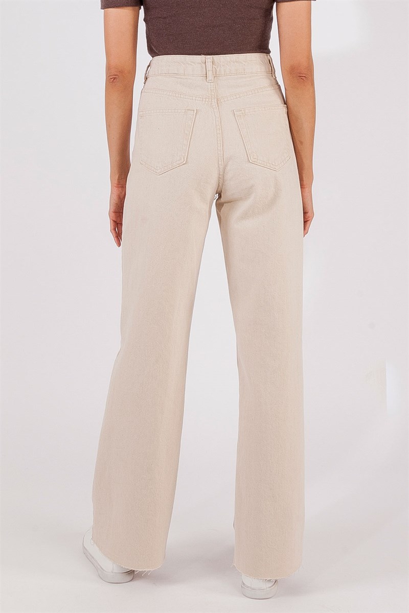 Kesik Paça Jean Pantolon - Naturel