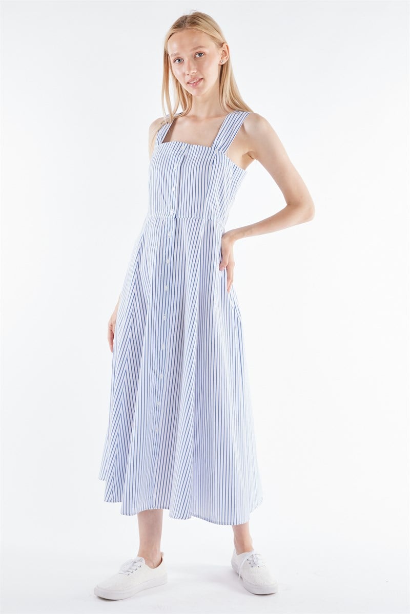 Kloş Elbise - Ekru Lacivert Çizgili