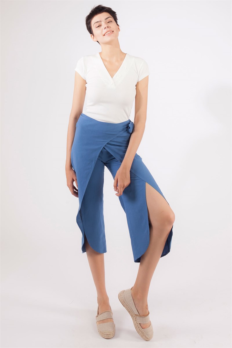 Kruvaze Pantolon - Mavi