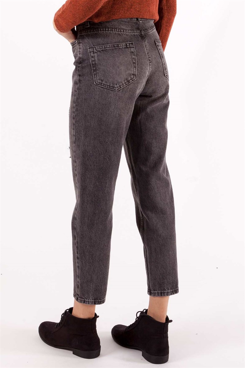 Lazer Kesim Kot Pantolon -Gri