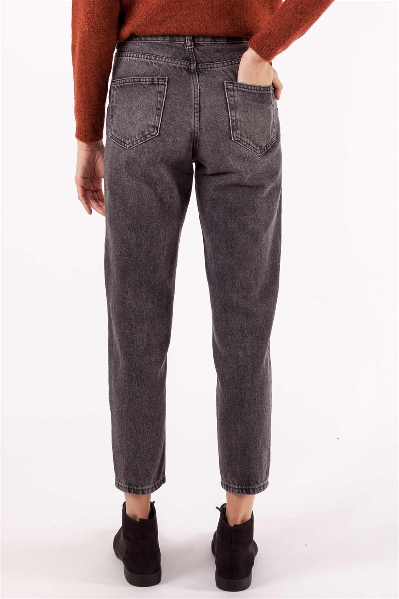 Lazer Kesim Kot Pantolon -Gri