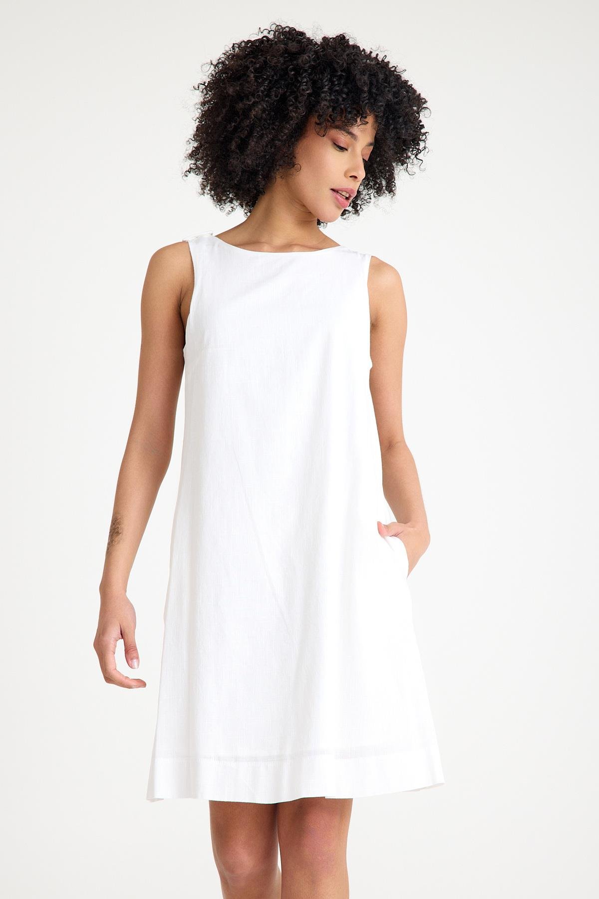 Omuzdan Düğmeli Elbise - Ekru