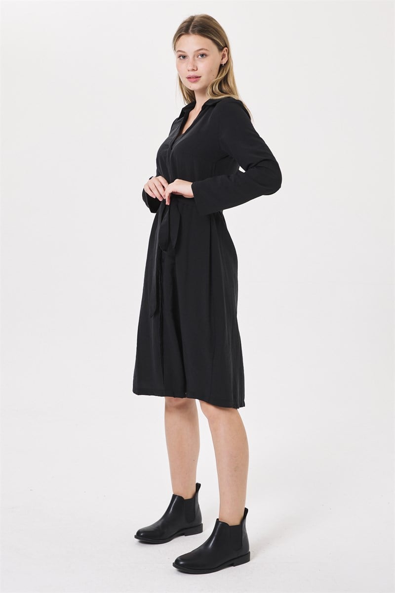 Önü Düğmeli Elbise - Siyah