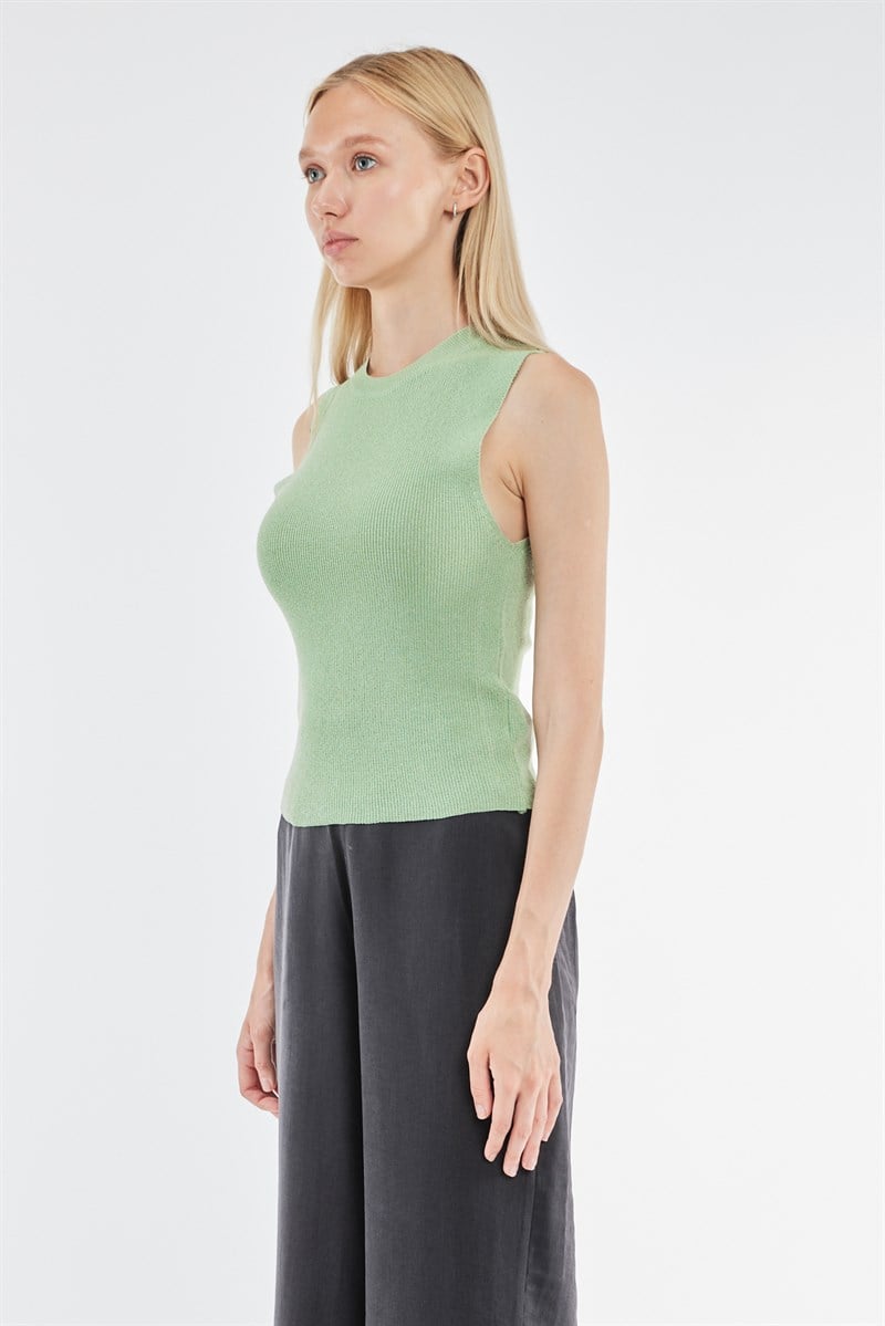 Oval Yaka Bluz - Mint