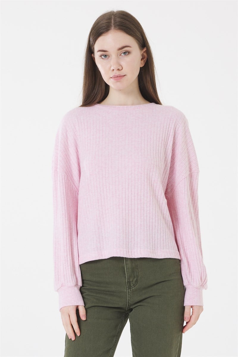 Oval Yaka Bluz - Pudra