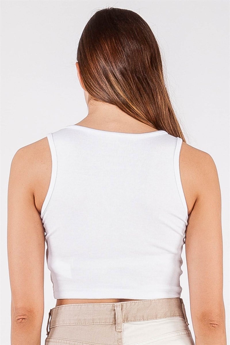 Oval Yaka Crop - Beyaz